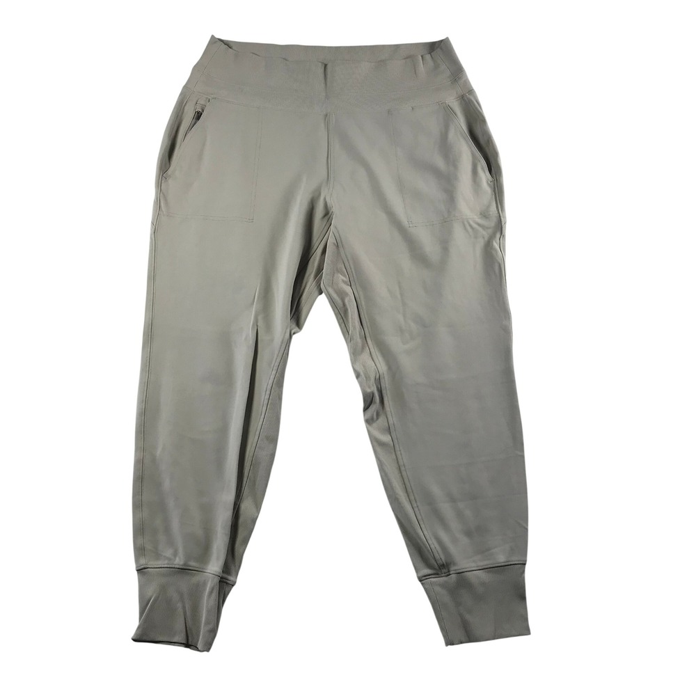 Athleta Womens Beige High Rise Ribbed Waist Jogger Pants XL Pocketed Casual